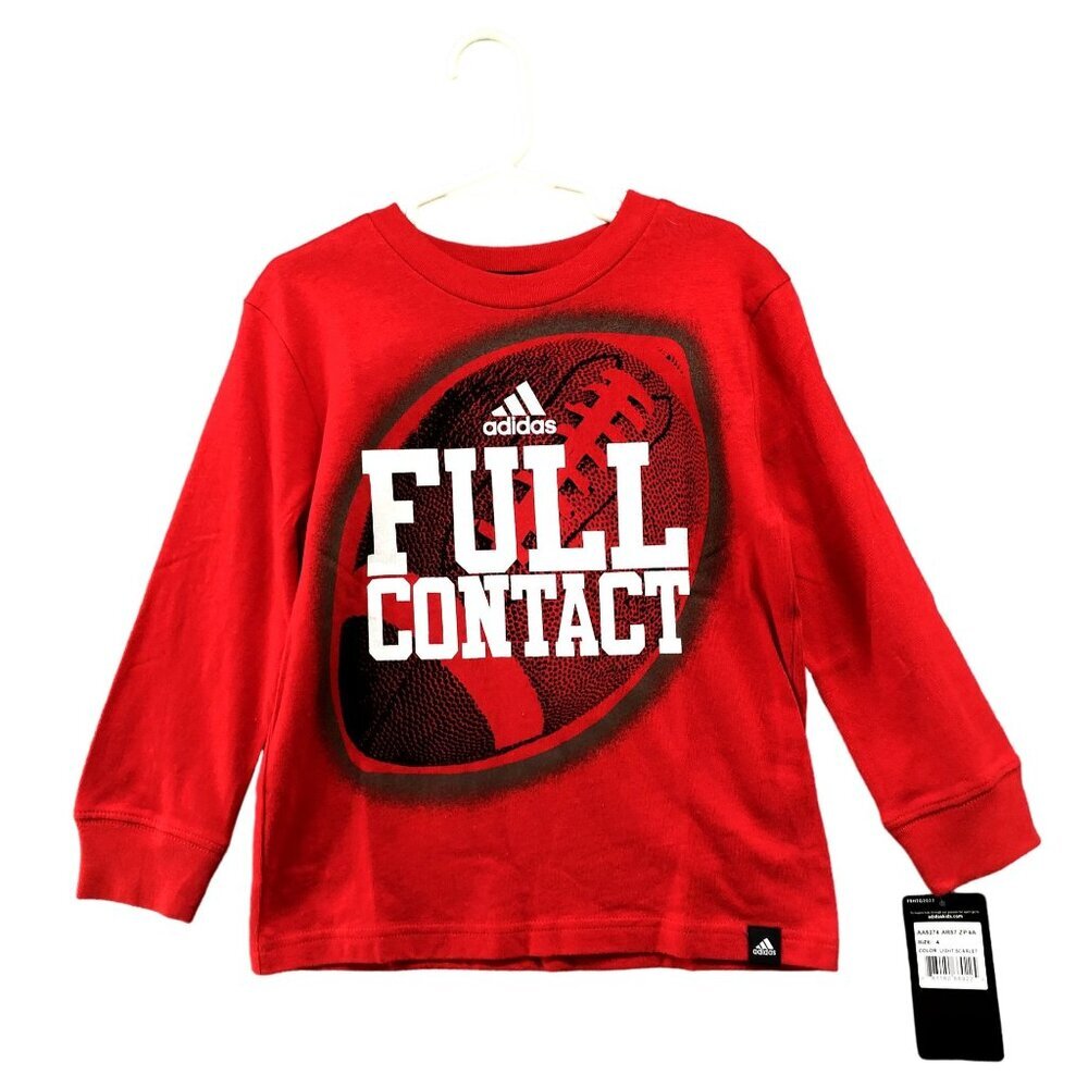 NWT Adidas Boys Size 4T Long Sleeve T Shirt Football Graphic Full Contact Sports